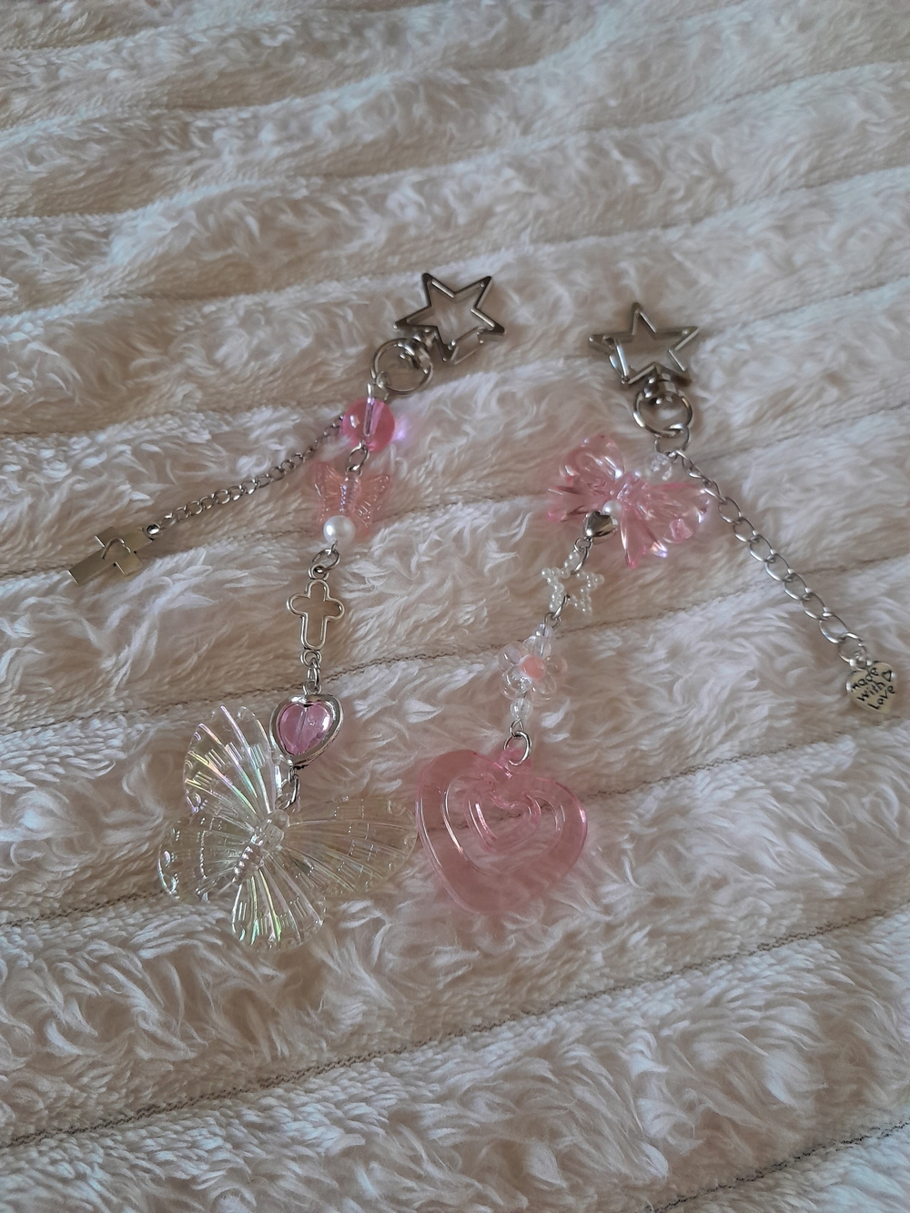 Pink Coquette Y2K Keychain Set Butterfly Heart Bow Bag Charm 2pc - Picture 7 of 8